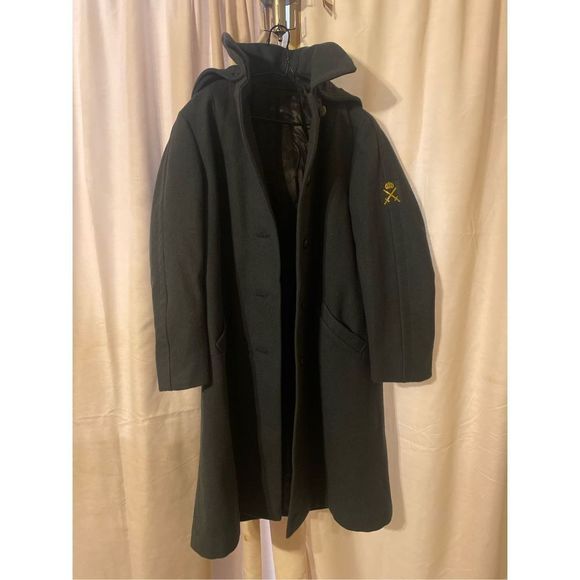 Vintage CBV Karlskrona Swedish Military Grey  Wool Hooded Coat Overcoat 40 - Picture 1 of 16